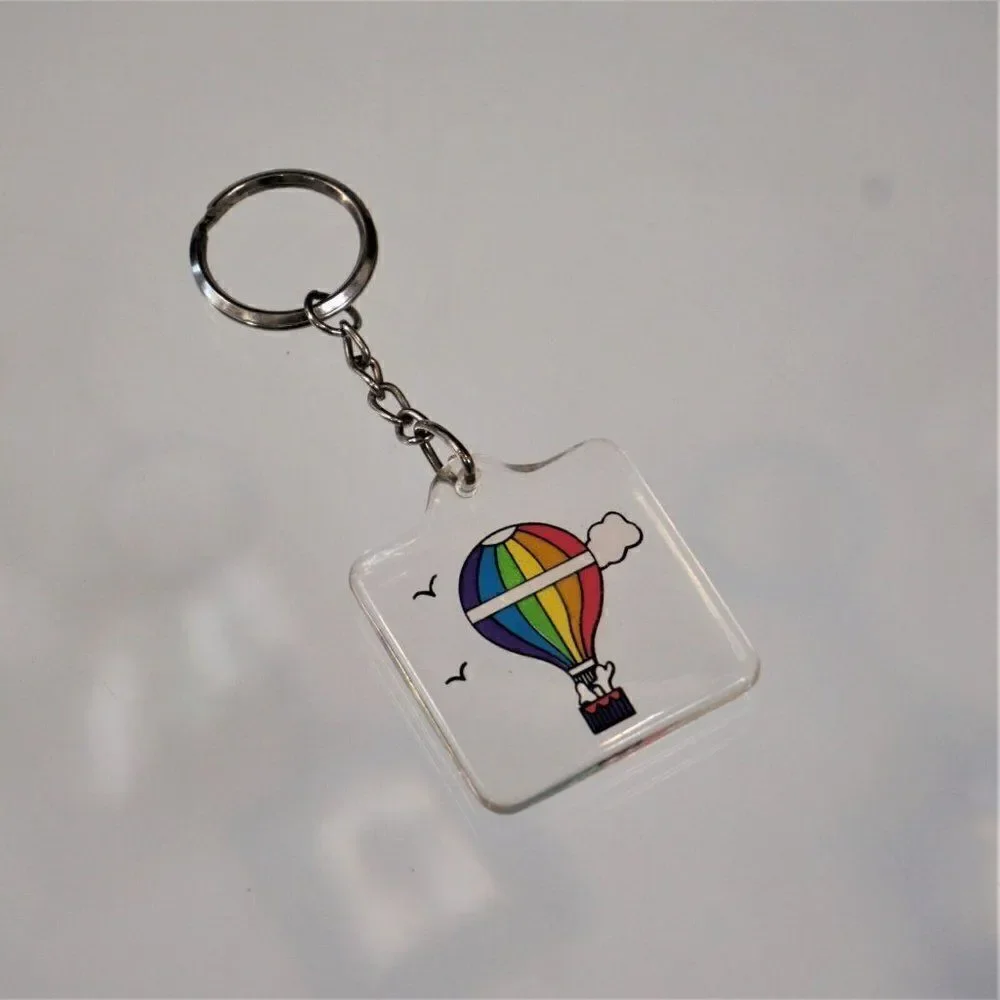 Vintage Air Balloon Keychain w Ring Pride Colors 2 Sided Lucite